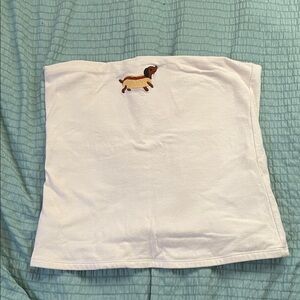 Hollister White Tube Top with Embroidered Dog